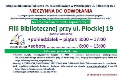 Zdjęcie do Miejska Biblioteka Publiczna w Płońsku nieczynna do odwołania