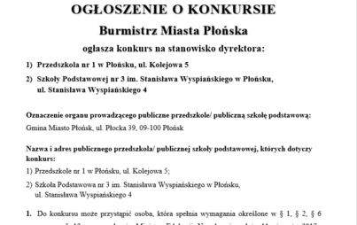 Zdjęcie do  Burmistrz Miasta Płońska ogłasza konkurs na stanowisko dyrektora 