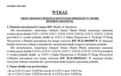 Zdjęcie do Wykaz nieruchomości przeznaczonych do sprzedaży w trybie  bezprzetargowym