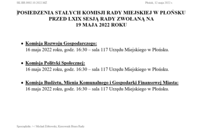 Zdjęcie do Posiedzenia Stałych Komisji Rady Miejskiej W Płońsku