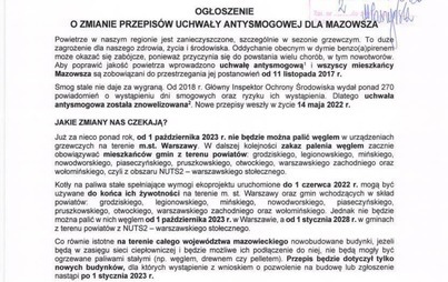 Zdjęcie do Zmiana uchwały antysmogowej
