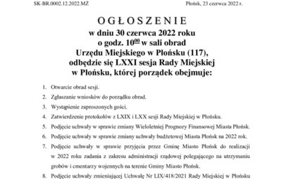Zdjęcie do LXXI sesja Rady Miejskiej w Płońsku