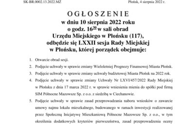 Zdjęcie do LXXII sesja Rady Miejskiej w Płońsku
