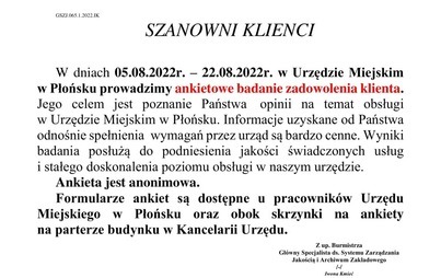 Zdjęcie do Ankieta dotycząca zadowolenia z obsługi klienta w Urzędzie Miejskim w Płońsku