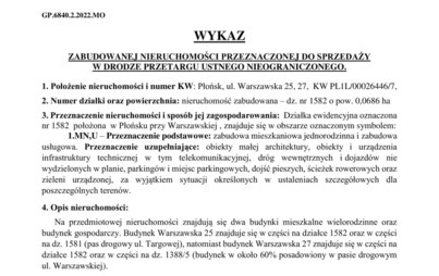 Zdjęcie do Wykaz niezabudowanych nieruchomości przeznaczonych do sprzedaży ul. Warszawska