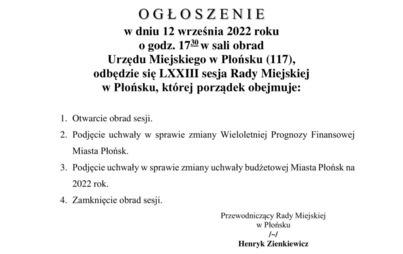 Zdjęcie do LXXIII sesja Rady Miejskiej