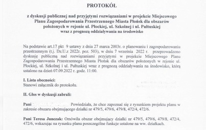 Zdjęcie do Protok&oacute;ł z przeprowadzonej dyskusji publicznej nad przyjetymi rozwiązaniami w projekcie Miejscowego Planu Zagospodarowania Przestrzennego Miasta Płońsk dla obszar&oacute;w połozonych w rejonie ul. Płockiej, ul. Szkolnej i ul. Pułtuskiej