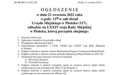 Zdjęcie do LXXIV sesja Rady Miejskiej w Płońsku
