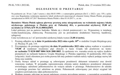 Zdjęcie do OGŁOSZENIE o przetargu ul. Pułtuska 48A