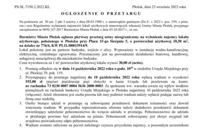 Zdjęcie do OGŁOSZENIE o przetargu Plac 15-go Sierpnia 5
