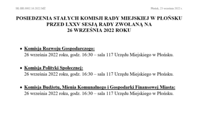 Zdjęcie do Posiedzenie Stałych Komisji Rady Miejskiej przed LXXV sesją Rady