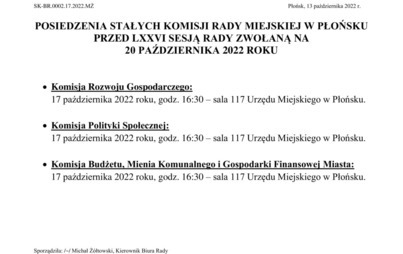 Zdjęcie do Posiedzenie Stałych Komisji Rady Miejskiej przed LXXVI sesją Rady