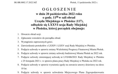 Zdjęcie do LXXVI sesja Rady Miejskiej w Płońsku