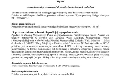 Zdjęcie do Wykaz nieruchomości przeznaczonej do wydzierżawienia na okres do 3 lat 