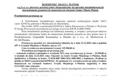 Zdjęcie do Przetarg ustny nieograniczony na sprzedaż niezabudowanych nieruchomości gruntowych stanowiących własność Gminy Miasto Płońsk