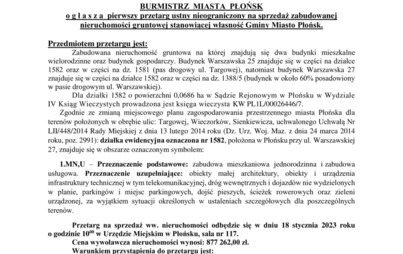 Zdjęcie do Ogłoszenie - I przetarg ustny nieograniczony ul. Warszawska