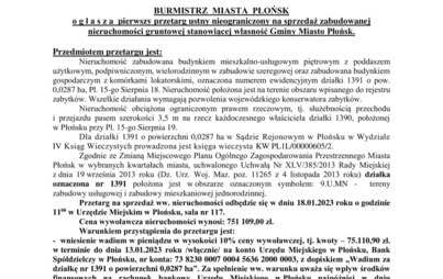 Zdjęcie do Ogłoszenie - I przetarg ustny nieograniczony Pl. 15go Sierpnia 18
