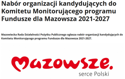 Zdjęcie do Nab&oacute;r organizacji kandydujących do Komitetu Monitorującego programu Fundusze dla Mazowsza 2021-2027