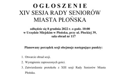 Zdjęcie do XIV SESJA RADY SENIOR&Oacute;W  MIASTA PŁOŃSKA