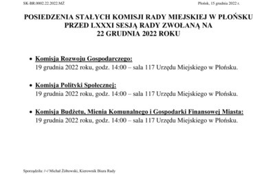 Zdjęcie do Posiedzenie Stałych Komisji Rady Miejskiej przed LXXXI sesją Rady