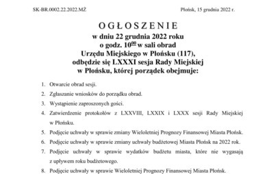 Zdjęcie do LXXXI sesja Rady Miejskiej w Płońsku