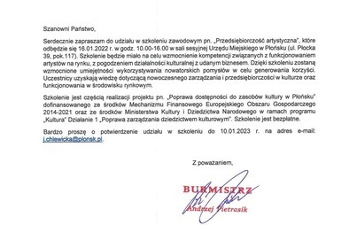 Zdjęcie do  Szkolenie zawodowe pn. &bdquo;Przedsiębiorczość artystyczna&rdquo;