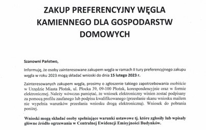 Zdjęcie do ZAKUP PREFERENCYJNY WĘGLA KAMIENNEGO DLA GOSPODARSTW DOMOWYCH 2023