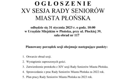 Zdjęcie do XV SESJA RADY SENIOR&Oacute;W MIASTA PŁOŃSKA