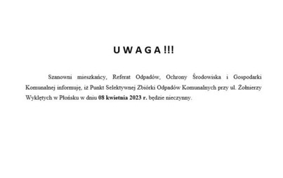 Zdjęcie do Informacja dot. Punktu Selektywnej Zbi&oacute;rki Odpad&oacute;w Komunalnych