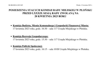 Zdjęcie do Posiedzenie Stałych Komisji Rady Miejskiej przed LXXXIX sesją Rady