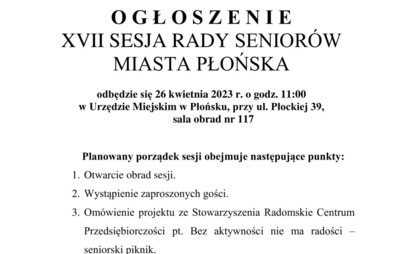 Zdjęcie do XVII sesja Rady Senior&oacute;w Miasta Płońska
