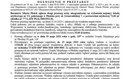 Zdjęcie do Drugi przetarg ustny nieograniczony na wyłonienie najemcy lokalu użytkowego nr U1, położonego w Płońsku przy ul. Grunwaldzkiej 7