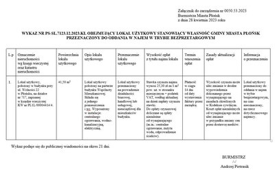 Zdjęcie do LOKAL UŻYTKOWY STANOWIĄCY WŁASNOŚĆ GMINY MIASTA PŁOŃSK PRZEZNACZONY DO ODDANIA W NAJEM W TRYBIE BEZPRZETARGOWYM