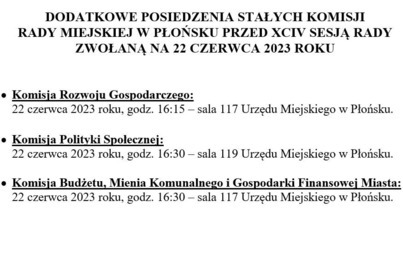 Zdjęcie do DODATKOWE POSIEDZENIA STAŁYCH KOMISJI  RADY MIEJSKIEJ W PŁOŃSKU PRZED XCIV SESJĄ RADY 
