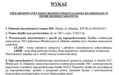 Zdjęcie do Wykaz nieruchomosci przeznaczonej do sprzedaży - Płońsk, ul. Zduńska 