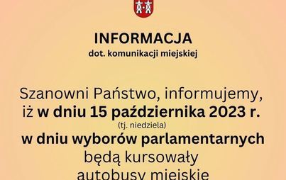 Zdjęcie do Komunikat dotyczący komunikacji miejskiej w dniu 15 października 2023 r.