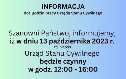 Zdjęcie do UWAGA &nbsp; dot. godzin pracy Urzędu Stanu Cywilnego