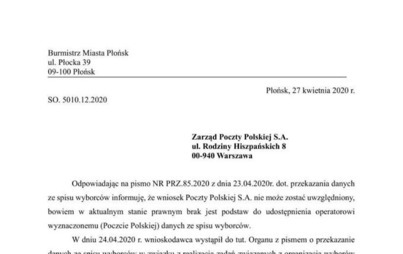 Zdjęcie do Urząd Miejski odpowiedział Poczcie Polskiego na prośbę o przekazanie danych ze spisu wyborc&oacute;w.