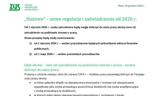 Zdjęcie do &bdquo;Stażowe&rdquo; &ndash; nowe regulacje i zaświadczenia od 2026 r.