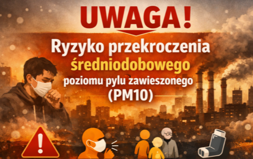Zdjęcie do Powiadomienie o ryzyku wystąpienia przekroczenia średniodobowego poziomu pyłu zawieszonego 