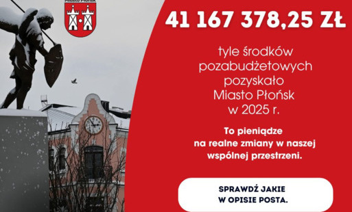 Zdjęcie do Pozyskane środki dla Płońska w 2025 roku