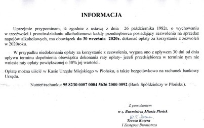 Zdjęcie do Zezwolenie na sprzedaż napoj&oacute;w alkoholowych 
