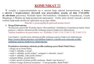 Zdjęcie do Komunikat funkcjonowania Wydziału Spraw Obywatelskich i Działalności Gospodarczej