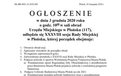 Zdjęcie do XXXVIII sesja Rady Miejskiej w Płońsku