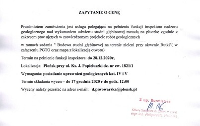 Zdjęcie do Zapytanie o cenę nadzoru geologicznego nad wykonaniem odwiertu studni głębinowej