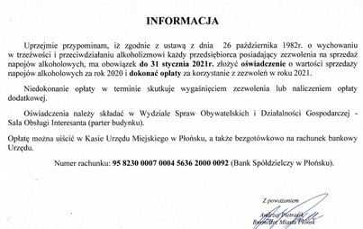 Zdjęcie do Oświadczenie o rocznej wartości sprzedanego alkoholu za rok 2020
