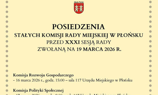 Zdjęcie do Posiedzenia stałych Komisji Rady Miejskej w Płońsku przed XXXI Sesją Rady zwołaną na 19 marca 2026 roku
