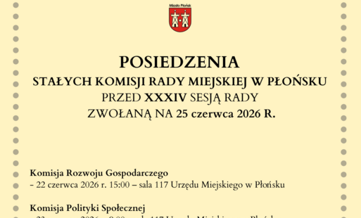 Zdjęcie do Posiedzenia stałych Komisji Rady Miejskej w Płońsku przed XXXIV Sesją Rady zwołaną na 25 czerwca 2026 roku