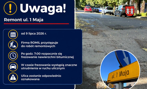Zdjęcie do Utrudnienia w ruchu na ul. 1 Maja w Płońsku